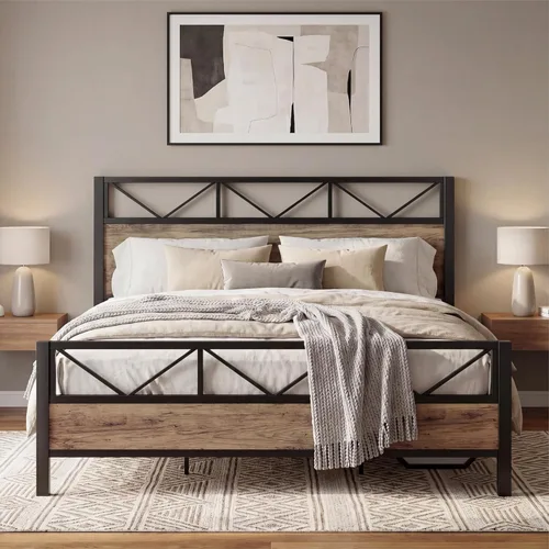 Miniatura 18 de LIKIMIO - Base de cama Queen, cabecero industrial alto de 51.2", con soporte metálico resistente, estructura de cama sólida y estable, libre