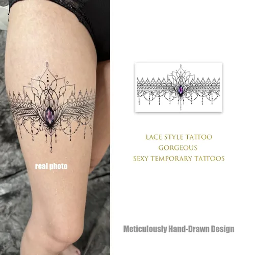 Miniatura 3 de Roarhowl Tatuajes de encaje, juego de tatuajes temporales sexy grande, tatuajes temporales para mujeres, vientre, espalda, cintura, muslo, arte