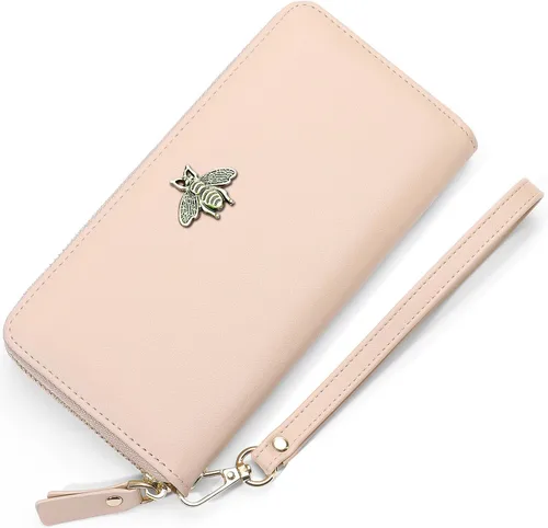Miniatura 10 de Billetera para mujer con bloqueo RFID para mujer, carteras largas con correa de muñeca para mujer
