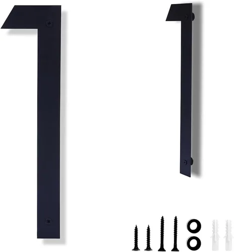 Miniatura 9 de Números de casa de 12 pulgadas para exteriores modernos de metal negro números de dirección para puertas flotantes de casa con kit de clavos