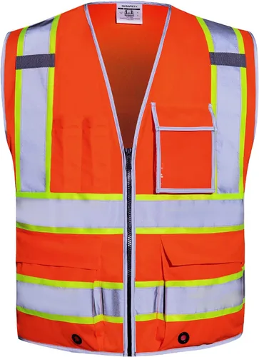 Miniatura 25 de SKSAFETY Chaleco de seguridad de nivel profesional con 10 bolsillos, chaleco de alta visibilidad clase 2 con cremallera, chaleco de alta visibilidad