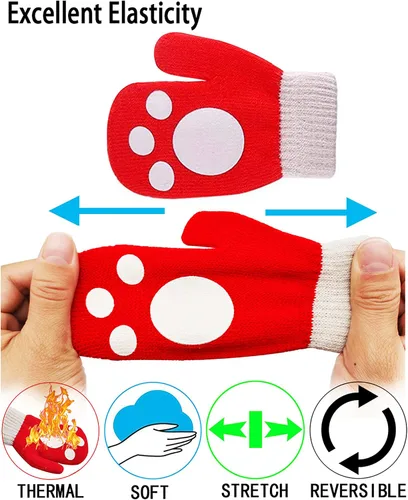 Miniatura 3 de Guantes para niños, guantes elásticos mágicos, 8 pares, antideslizantes para niños, guantes de invierno de punto para niños y niñas