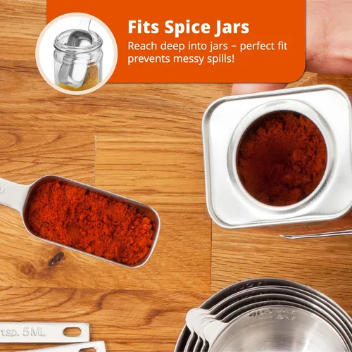 Miniatura 4 de Kit de medición de acero inoxidable 304 de alta calidad, 8 tazas y cucharas esenciales para uso diario, apilable y duradero
