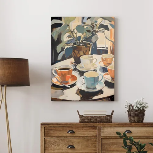 Miniatura 4 de Cyebmo Arte de Pared Retro Enmarcado de Café, Decoración de Pared de Taza de Café y Planta, Pintura en Lienzo de Acuarela de Café, Póster