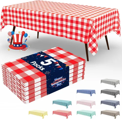 Miniatura 41 de Smiry Paquete de 3 Manteles Desechables de Cuadros Gingham Color Caqui - 54" x 72" Mantel de Plástico de Servicio Pesado, Cubiertas de Mesa
