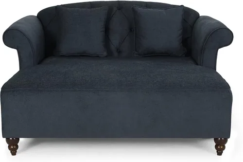 Miniatura 3 de Sofá Chaise Lounge azul oscuro para sala de estar: sofá biplaza clásico moderno con tela de terciopelo y patas de madera de abedul - Amplio asiento