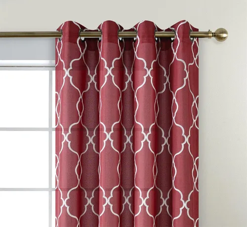 Miniatura 3 de Miuco, cortinas de imitación de lino con bordado marroquí, semitransparentes, con ojales para salón o dormitorio