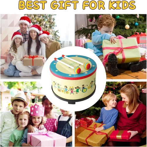 Miniatura 7 de Floor Tom Drum - Instrumento de percusión colorido de 8 pulgadas con 2 mazos para niños, regalo especial de Navidad y cumpleaños (8 pulgadas)