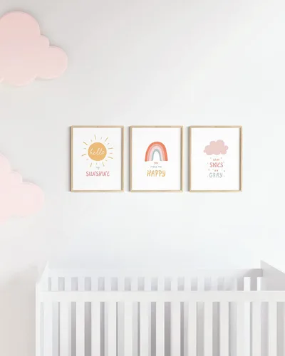 Miniatura 5 de HAUS AND HUES Pósteres de guardería y decoración de pared de arco iris, juego de 3 arte de pared de arcoíris para niños, arte de pared para Marco