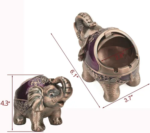 Miniatura 2 de LAUYOO Cenicero decorativo de elefante con tapa para cigarrillos, cenicero de metal para fumar, portacentizas para fumadores, resistente al viento