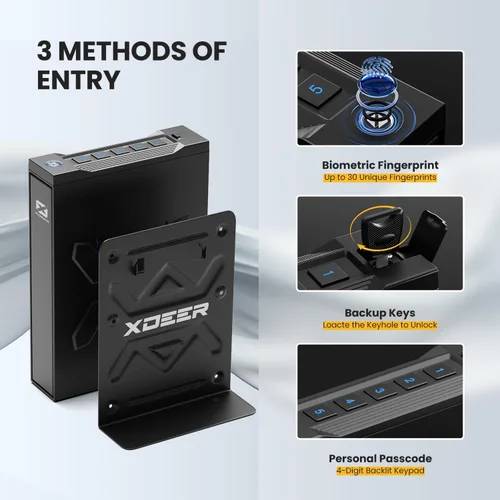 Miniatura 6 de XDeer Caja fuerte biométrica para pistola, caja fuerte para pistola deslizante, pistola de acceso rápido 0.1s para mesita de noche, mesita de noche
