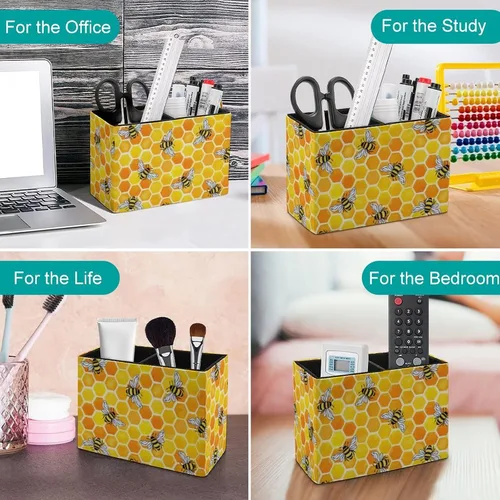 Miniatura 4 de Niapessel Portalápices para escritorio, soporte de lápiz amarillo de panal y abejas, organizador de bolígrafos de escritorio, organizador de Nido