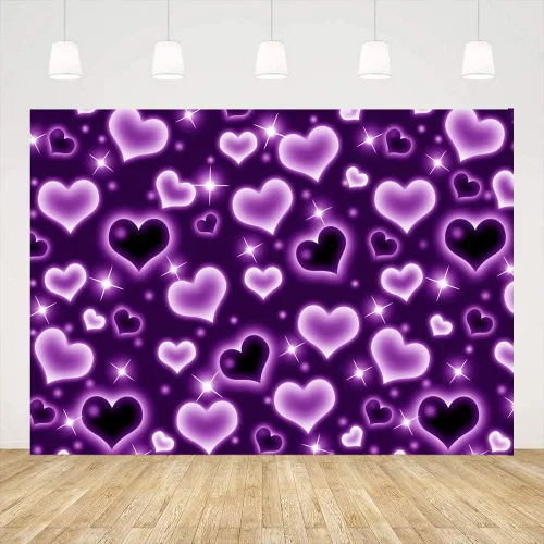 Ticuenicoa Telón de fondo de corazones morados de principios de los años 2000 de 7 x 5 pies para fotografía, fondo de fotos de corazones morados de