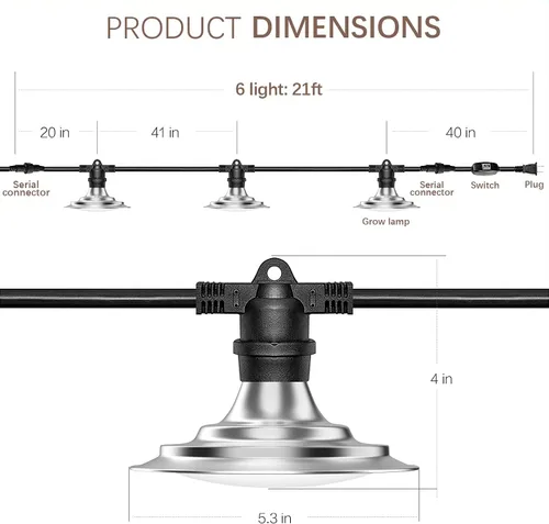 Miniatura 3 de Luces LED de cultivo para invernadero, 6 luces, impermeable, cadena de luz de crecimiento de plantas de espectro completo, luces de cultivo