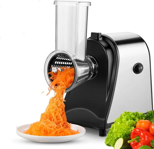 Rebanadora/Ralladora Eléctrica de 250W para Queso en Bloque, Rallador Eléctrico Profesional 5 en 1 para Verduras, Preparador de Ensaladas, Zanahoria