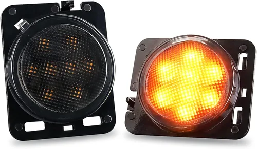 luces de lente LED ahumado, color ámbar, marcador lateral, señal de giro, luz delantera para guardabarros, luz de estacionamiento para Jeep Wrangler