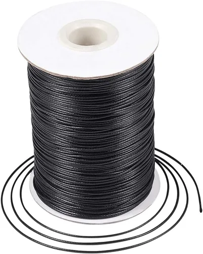 Miniatura 74 de Cheriswelry 90 yardas/rollo de 0.079 pulgadas, cordón encerado negro de poliéster coreano, joyería de cuentas, hilos para manualidades, cuerda