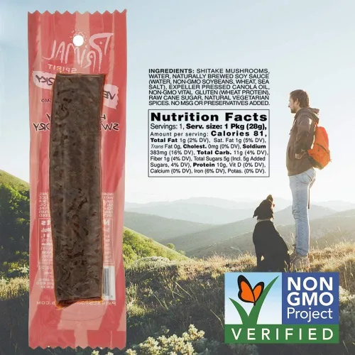 Miniatura 2 de Primal Spirit Vegan Jerky “SHIITAKE MUSHROOM” – “Classic Flavor” – Hot & Spicy-Sweet & Savory, 10 g. Plant Based Protein, Certified Non-GMO, No