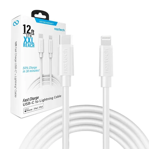 Miniatura 9 de Naztech Cargador de cable Lightning, duradero, redondeado, de carga rápida de 12 pies, cable Lightning certificado USB-C a MFi compatible
