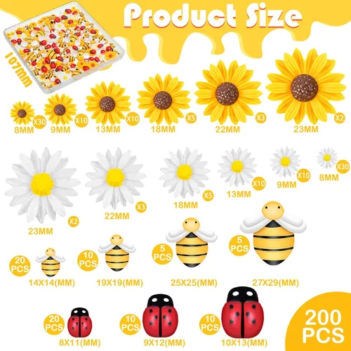 Miniatura 2 de 200 piezas de resina mini decoración de girasol de abeja margarita adorno de abejas, abalorios de abejas, cuentas epoxi de mariquitas, manualidades