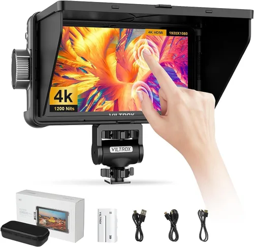 VILTROX DC550 Pro - Monitor de campo LCD táctil de 5.5" para cámara, monitor de video externo DSLR 4K HDMI para Sony, Canon, Nikon, con cofia