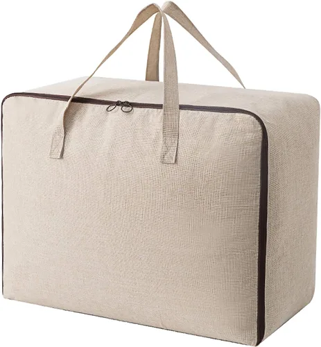 Surblue Organizador de bolsas de almacenamiento de ropa con asas duraderas, tela gruesa, gran capacidad para mantas, edredones, ropa de cama (beige,