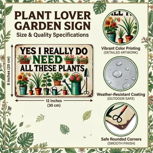 Miniatura 2 de Bestylez Regalos de Jardín Realmente Necesito Todas Estas Plantas Letreros Vintage de Jardinería para Jardín de Hogar, Invernadero, Salón