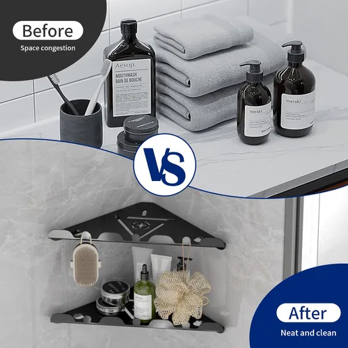 Miniatura 6 de Paquete de 2 estantes esquineros de ducha de acero inoxidable 304 de 10 pulgadas para ducha interior, organizador de ducha resistente con agujero