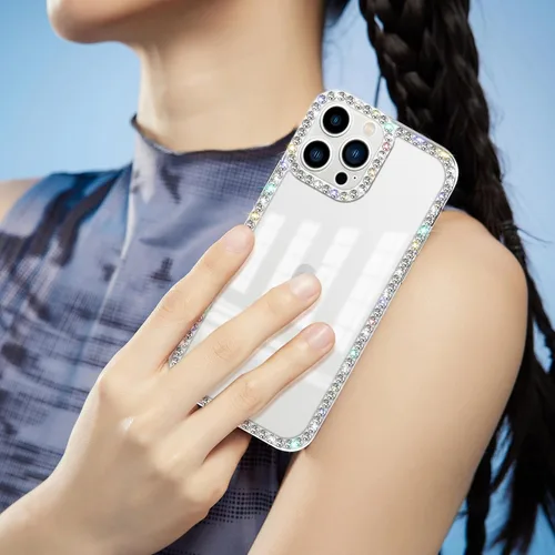 Miniatura 5 de Funda para iPhone 15, diseño de diamantes de imitación con purpurina, bonita para niñas y mujeres, con purpurina brillante y gemas de diseño