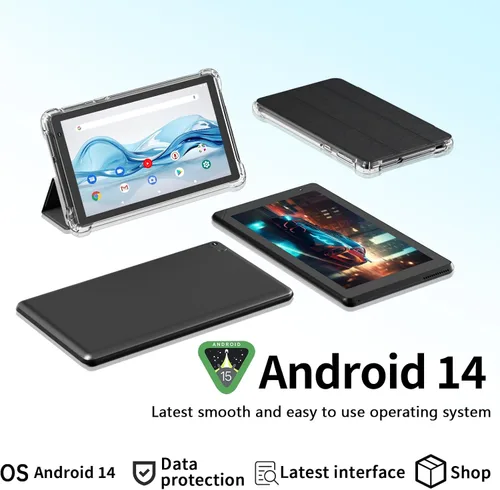 IWEGGO Tablet Android 14 con funda, 7 pulgadas 8 GB RAM+32 GB ROM/1 TB computadora expandible, tabletas de cámara de 5 MP, procesador de cuatro Negro