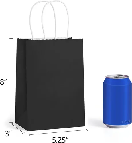 Miniatura 2 de BagDream Bolsas de regalo negras de 5.25 x 3 x 8 pulgadas, pequeñas bolsas de papel kraft con asas, paquete de 100 unidades para Halloween