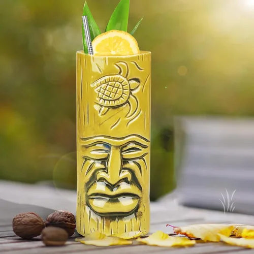 Miniatura 6 de SuproBarware Tiki - Juego de 2 tazas de cerámica para fiestas con pajitas, juego de tazas creativas grandes hawaianas grandes para bar