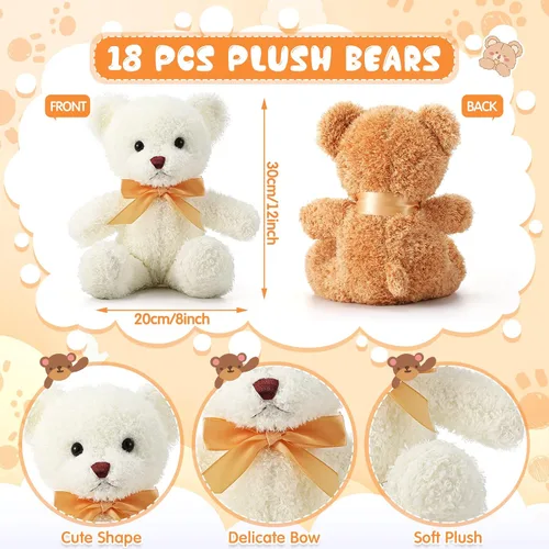 Miniatura 2 de Lenwen 18 animales de peluche de oso a granel de 12 pulgadas, peluche suave, pequeño juguete de peluche para niños y niñas, baby shower, San Marrón