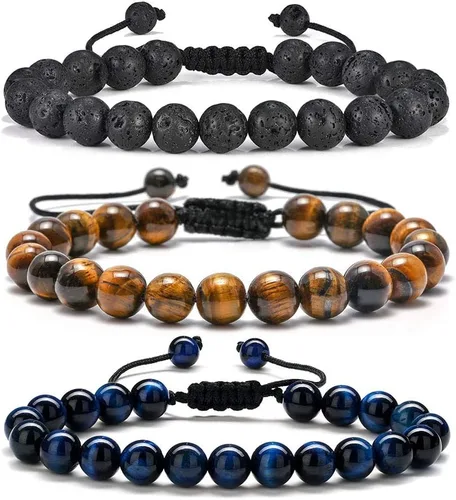 M MOOHAM - Pulseras de piedra natural para hombre y niño, 0.315 pulgadas, ojo de tigre, ágata mate, de roca de lava, regalos de cumpleaños,
