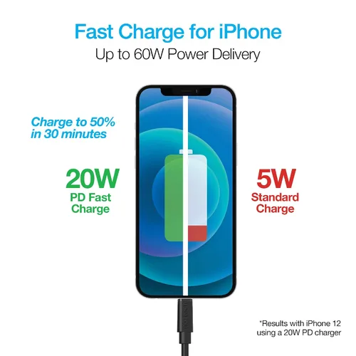Miniatura 3 de Naztech Cargador de cable Lightning, duradero, redondeado, de carga rápida de 12 pies, cable Lightning certificado USB-C a MFi compatible