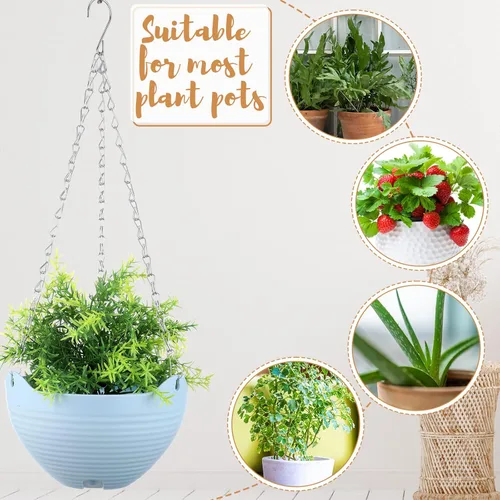 Miniatura 7 de Zopeal Paquete de 16 macetas colgantes de riego automático de 8 pulgadas, contenedor con escurridor y cadena, cesta redonda para plantas