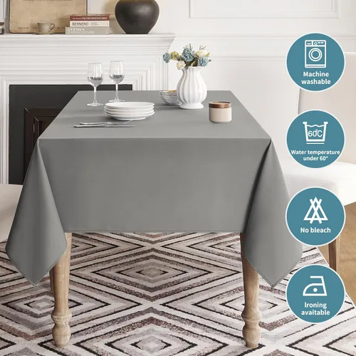 Miniatura 5 de Veblandy Mantel rectangular impermeable, a prueba de derrames, sin arrugas, mantel lavable, decoración de mesa de cocina, comedor, mantel de tela