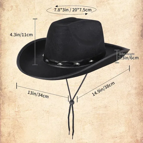 Miniatura 4 de JUSTOTRY Sombrero de vaquero de fieltro para mujeres y hombres, sombreros de vaquera de ala ancha para niña, fiesta de discoteca