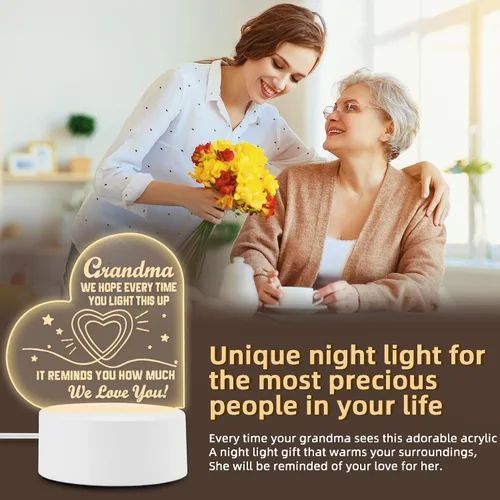 Miniatura 8 de Regalos Bestview para abuela - Delicados regalos de cumpleaños para abuela de nietos - Luz nocturna acrílica LED lámpara de noche para cama