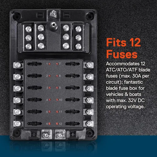 Miniatura 2 de True Mods Bloque de fusibles de 10 vías con bus negativo de tierra para automoción [entradas positivas duales] [12V - 32V CC] [200 amperios]