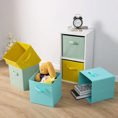 Miniatura 9 de Stero - Contenedores de tela para almacenamiento de 13x13x13 pulgadas, paquete de 6 cubos de almacenamiento de colores divertidos con asas, cestas