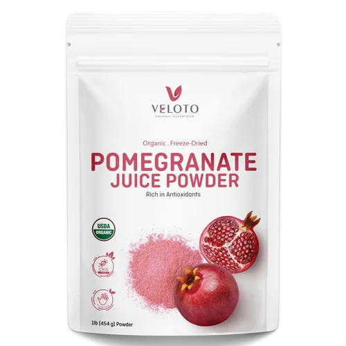 VELOTO Jugo de granada orgánico en polvo, polvo liofilizado de fruta de granada pura, superalimentos naturales de vitamina C edulcorantes veganos