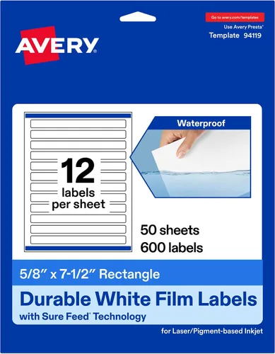 Miniatura 11 de Avery Etiquetas rectangulares impermeables duraderas, tecnología Sure Feed, 5/8" x 7-1/2", 120 en total, etiquetas impermeables resistentes al