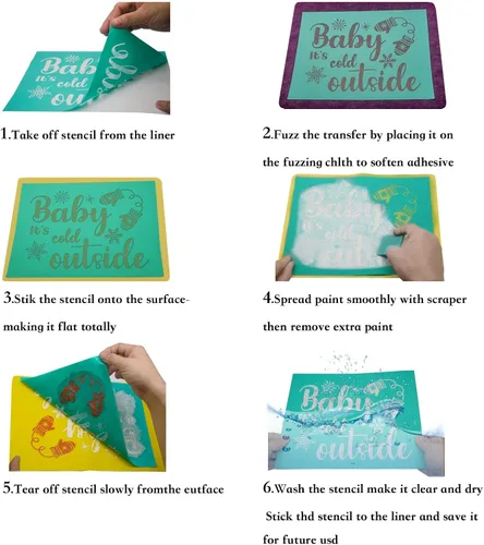 Miniatura 5 de Plantillas de pantalla de seda autoadhesivas, transferencia de plantillas de malla, plantillas reutilizables, patrones para pintar camisetas