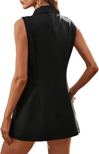 Miniatura 2 de Floerns Chaqueta tipo blazer sin mangas con cuello frontal y botones para mujer