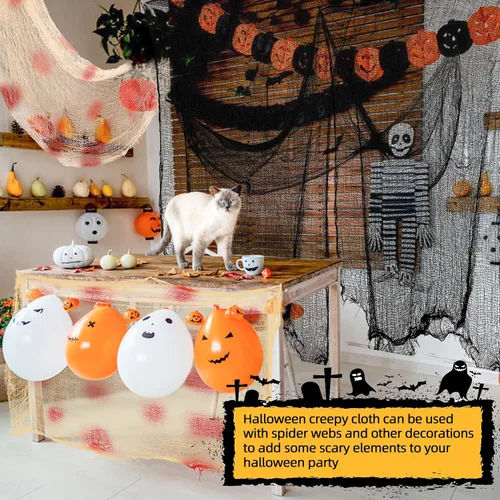 Miniatura 5 de Xgunion Tela espeluznante de Halloween, 6 piezas de 30 x 72 pulgadas, tela de gasa espeluznante y espeluznante para Halloween, decoración de 2