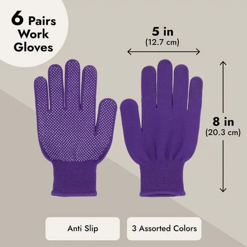 Miniatura 4 de Juvale Guantes de jardín para mujer, 6 pares (12 unidades), rosa, morado y azul, guantes de jardinería a prueba de espinas y resistentes a
