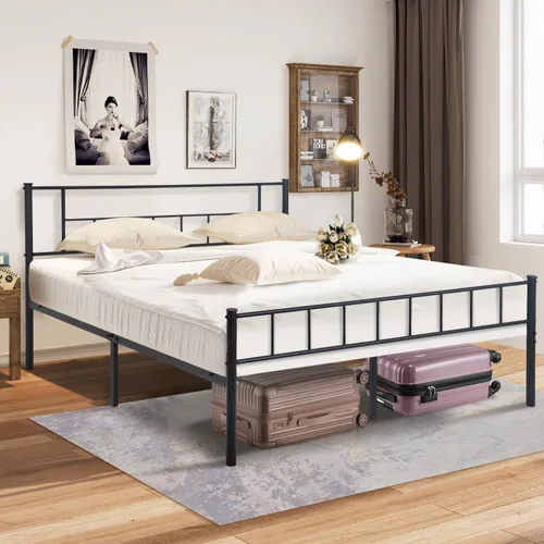 Miniatura 7 de Dkelincs Base de cama tamaño King con cabecero y tabla de pie, marco de cama de plataforma de metal de acero resistente, almacenamiento reservado
