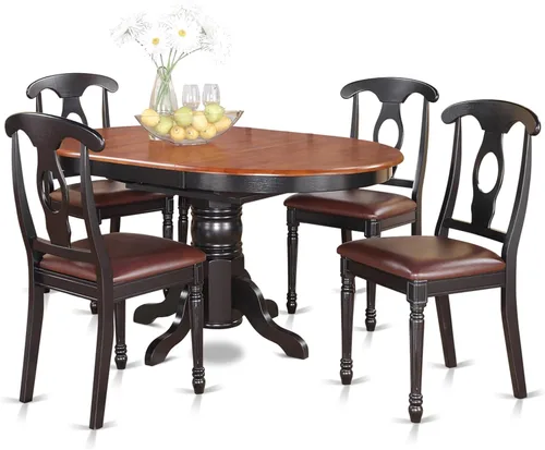 East West Furniture KENL5-BLK-LC - Juego de mesa y sillas de cocina de 5 piezas, incluye una mesa de comedor ovalada con hoja de mariposa y 4 sillas