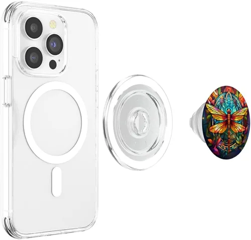 Miniatura 4 de PopSockets MagSafe PopGrip de mosaico de vitrales coloridos estilo libélula para iPhone
